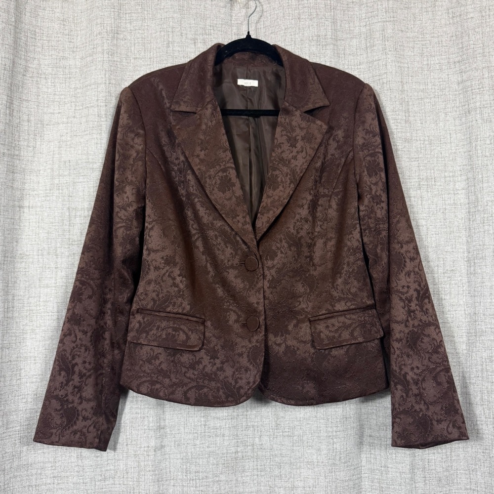 Apt. 9 Damask Brocade Blazer L Brown Jacquard Floral Dark Academia Suit Y2K Vtg